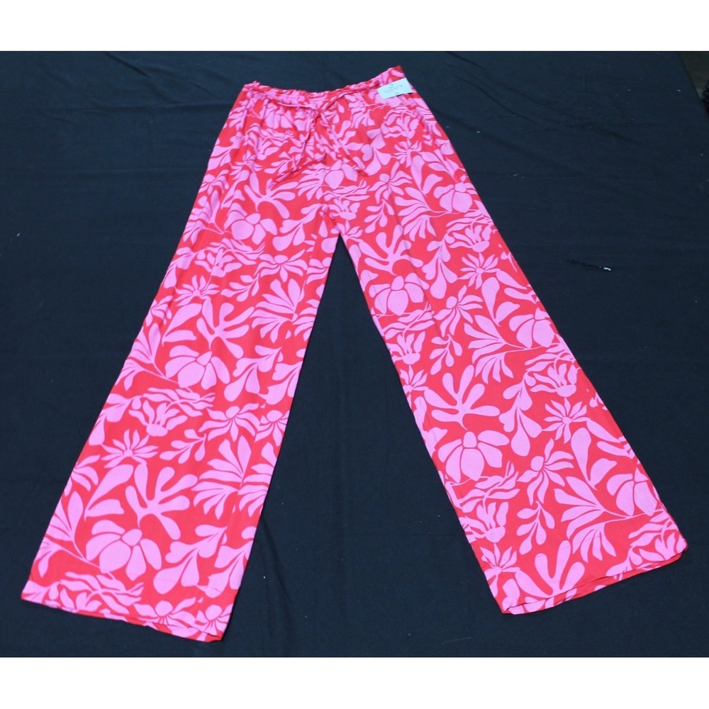 Shade & Shore Womens Small Swim Cover Up Pants Pink Red Tropical Wide Leg NWT